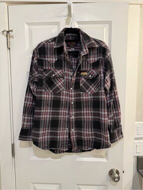 Men's Plaid Button-Down Shirt - Black & Red